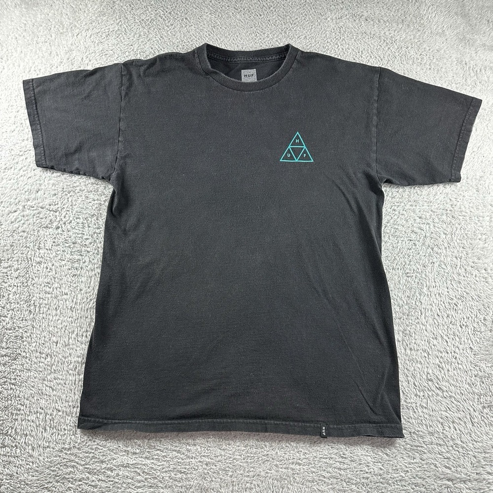 HUF Skate Shirt Mens Medium Black Graphic Short‎ Sleeve Waves Surf Skater